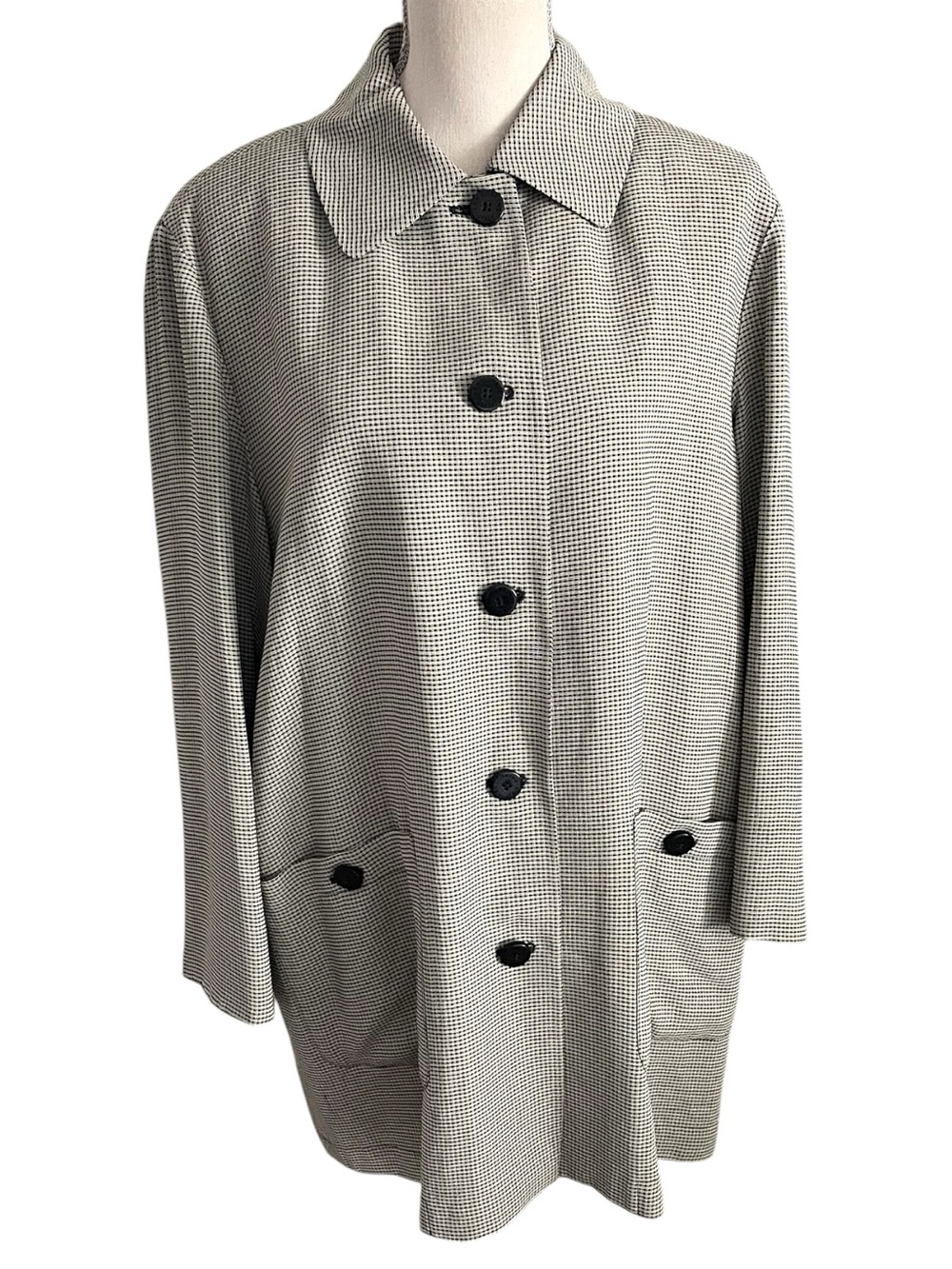 Vintage Les Copains (Italy) Ivory/Black Windowpane Lightweight Overcoat (10/12)